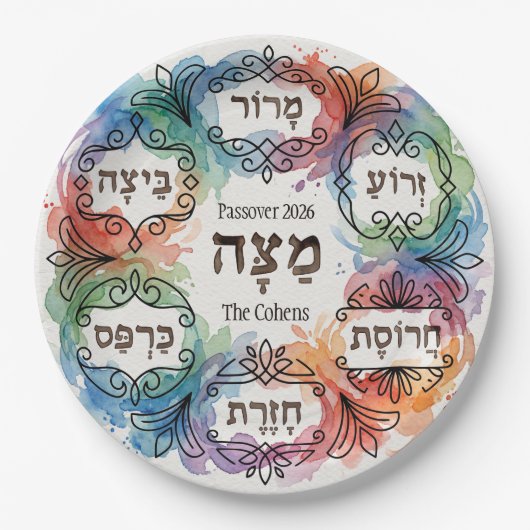 Custom Pesach Seder Plate Hebrew Passover Dinner Papieren Bordje (Voorkant)