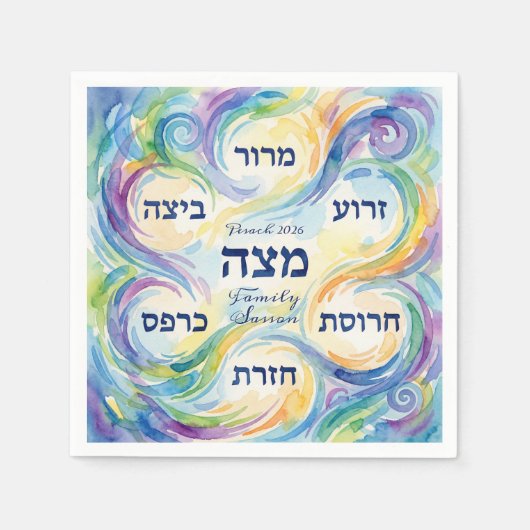 Custom Pesach Seder Plate in Hebrew for Passover Servet (Voorkant)