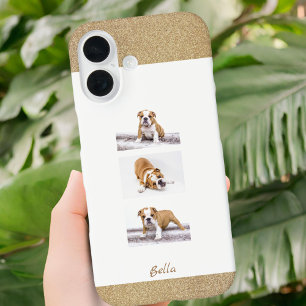 Custom Pet 3 Photo Collage en Naam iPhone 16 Hoesje