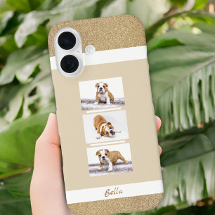 Custom Pet 3 Photo Collage en Naam iPhone 16 Hoesje
