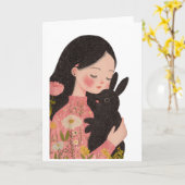 Custom Pet and Owner Portrait Pet Illustration Por Kaart (Gele Bloem)