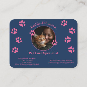 Custom Pet Care Visitekaartje – Navy Blue & Pink