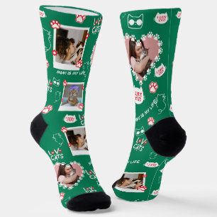 Custom Pet Cat Photo Collage Sokken met naam