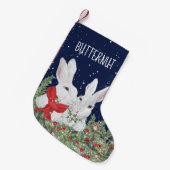 Custom Pet Christmas Bunny Rabbit Blue Snow Schatt Kleine Kerstsok (Voorkant (Hangend))
