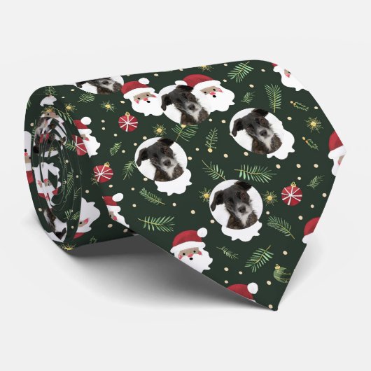 Custom Pet Dog Foto Kerstman Patroon Groen Stropdas (Opgerold)