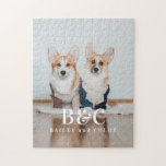 Custom Pet Dog Foto met Namen Legpuzzel<br><div class="desc">Aangepaste Pet Dog Foto met Namen Jigsaw Puzzel</div>