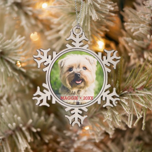 Custom Pet Dog Foto Mooie Kerstboom Tin Sneeuwvlok Ornament (Boom)