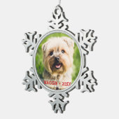 Custom Pet Dog Foto Mooie Kerstboom Tin Sneeuwvlok Ornament (Rechts)