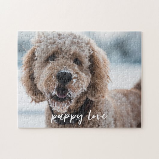 Custom Pet Dog Fotosjabloon Puppy Liefde Script Legpuzzel (Horizontaal)