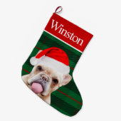 Custom Pet Dog Photo Holiday Personalized Frenchie Grote Kerstsok (Voorkant (Hangend))