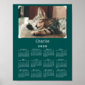 Custom Pet Foto en Naam 2026 Kalender Blauwgroen G Poster (Voorkant)