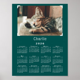 Custom Pet Foto en Naam 2026 Kalender Blauwgroen G Poster