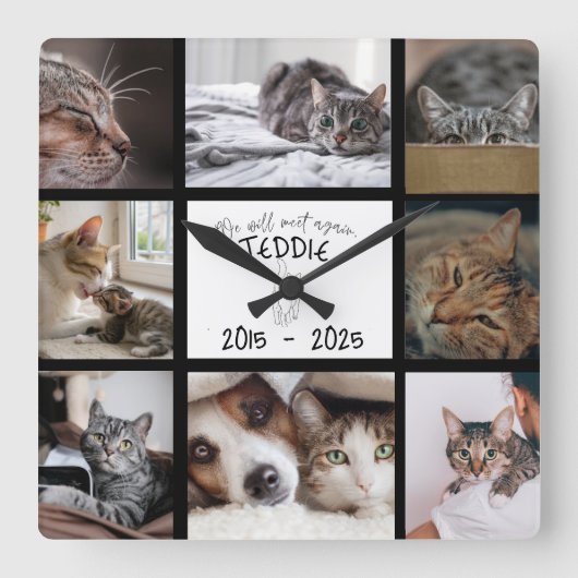 Custom Pet Memorial Photo Wall Vierkante Klok (Voorkant)