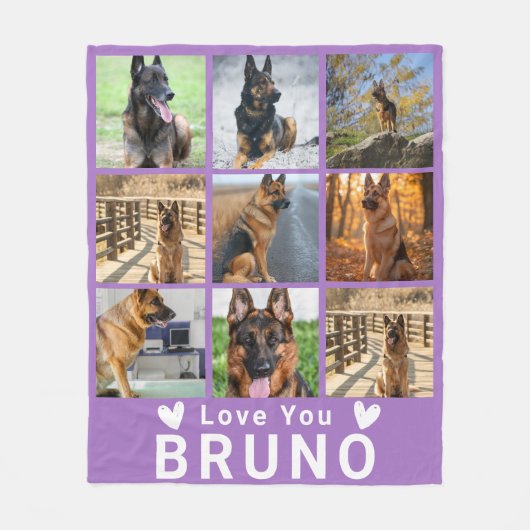 Custom Pet Memory Dog Cat Violet with 9 Photos Fleece Deken (Voorkant)