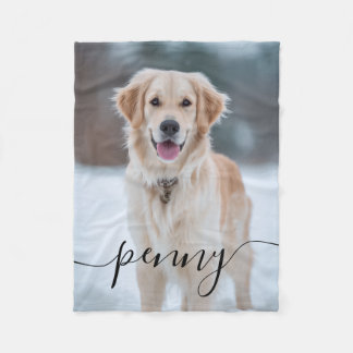 Custom Pet Name Photo Blanket | Elegant Script Dog Fleece Deken
