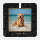 Custom Pet Name Photo Botanical Holiday Metalen Ornament (Voorkant)