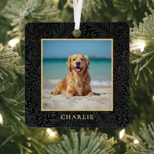 Custom Pet Name Photo Botanical Holiday Metalen Ornament (Insitu)