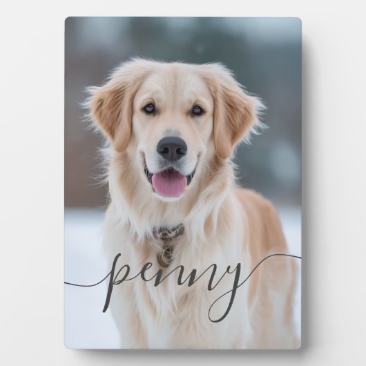 Custom Pet Name Photo Elegant Script Dog Fotoplaat (voorkant)
