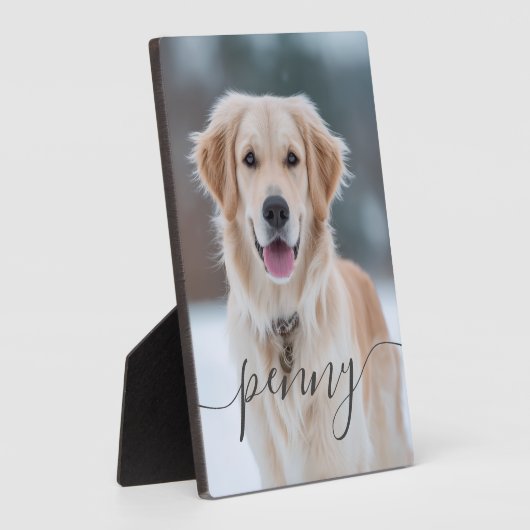 Custom Pet Name Photo Elegant Script Dog Fotoplaat (Zijkant)