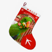 Custom Pet Parrot Photo Holiday Red Personalized  Grote Kerstsok (Voorkant (Hangend))