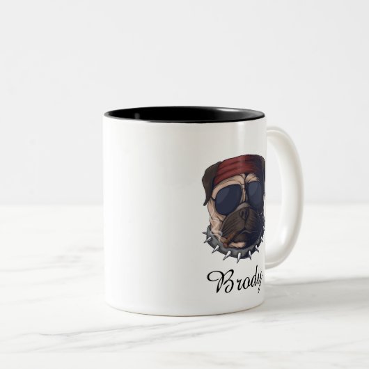 Custom pet personalized dog funny face  tweekleurige koffiemok (Voorkant rechts)