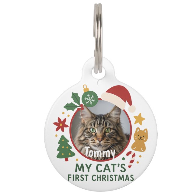 Custom Pet Photo and Name Christmas Huisdierpenning (Voorkant)