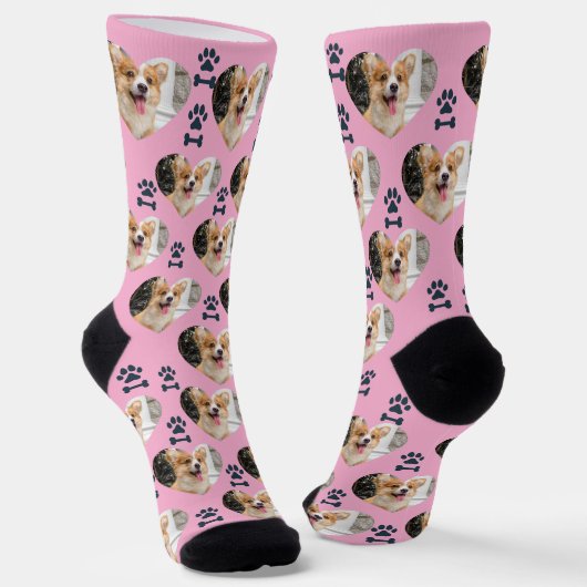 Custom Pet Photo and Paw Prints Socks Sokken (Gebogen)
