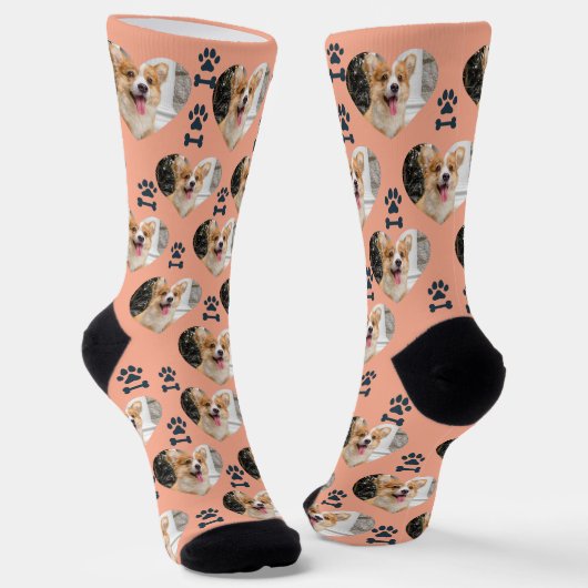 Custom Pet Photo and Paw Prints Socks Sokken (Gebogen)