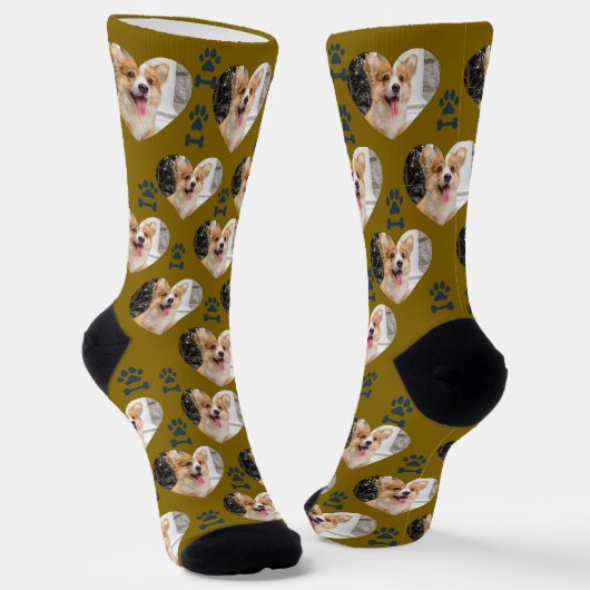 Custom Pet Photo and Paw Prints Socks Sokken (Gebogen)