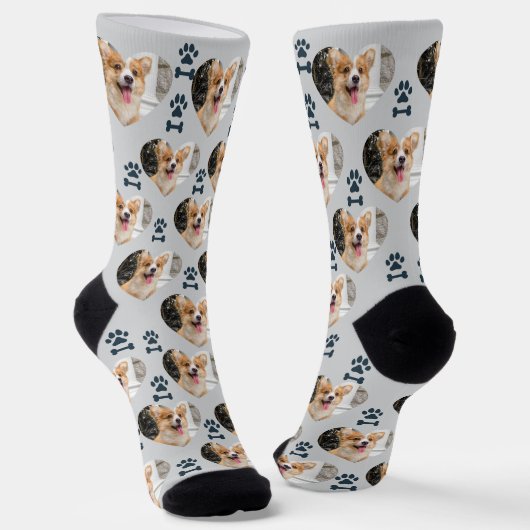 Custom Pet Photo and Paw Prints Socks Sokken (Gebogen)