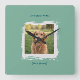 Custom Pet Photo Brushstroke Wall Clock Vierkante Klok