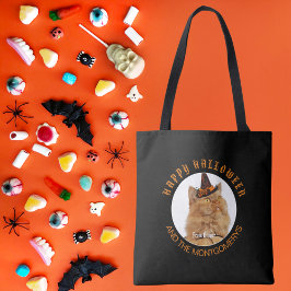 Custom Pet Photo Cat Lover Trick Treat Halloween Tote Bag