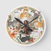 Custom Pet Photo Christmas Cat Wall Clock Ronde Klok (Voorkant)