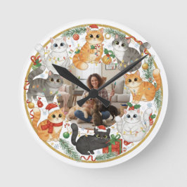 Custom Pet Photo Christmas Cat Wall Clock Ronde Klok