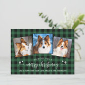 Custom Pet Photo Collage Plaid Hondenliefhebber Ke Feestdagenkaart (Staand voorkant)