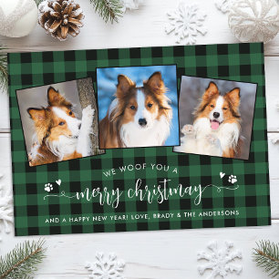 Custom Pet Photo Collage Plaid Hondenliefhebber Ke Feestdagenkaart