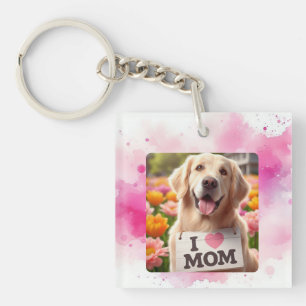 Custom Pet Photo Dog Mom Roze Waterverf Sleutelhan Sleutelhanger
