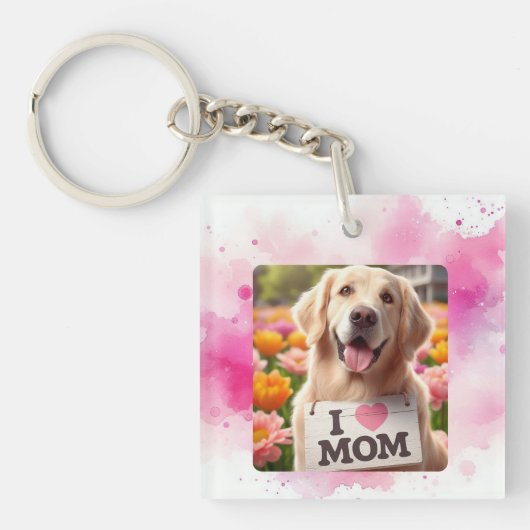 Custom Pet Photo Dog Mom Roze Waterverf Sleutelhan Sleutelhanger (voorkant)