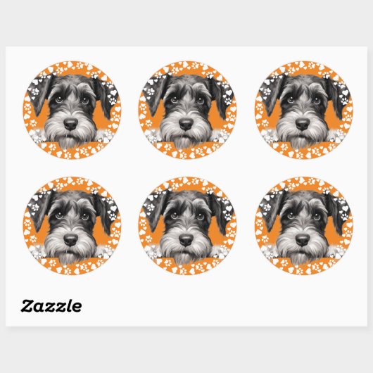Custom Pet Photo Dog Paw Prints in Hearts Lijst Ronde Sticker (Vel)
