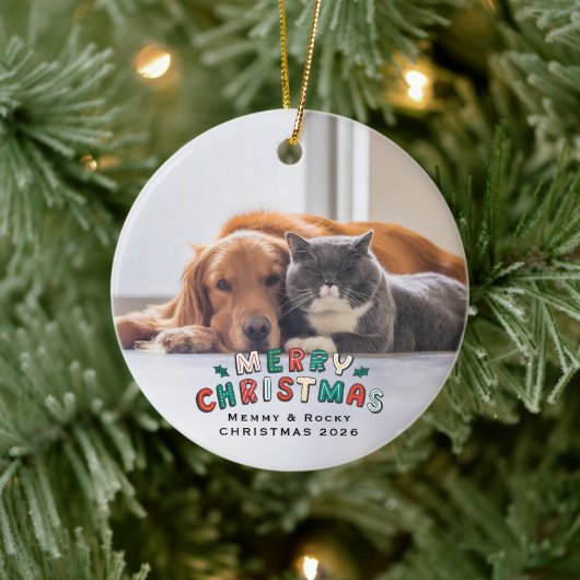 Custom Pet Photo Keramisch Ornament (Boom)