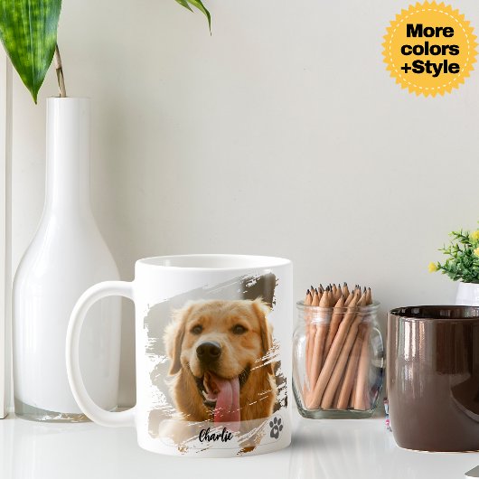 Custom Pet Photo Mok met Naam – Moderne Typografie