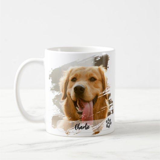 Custom Pet Photo Mok met Naam – Moderne Typografie (Links)