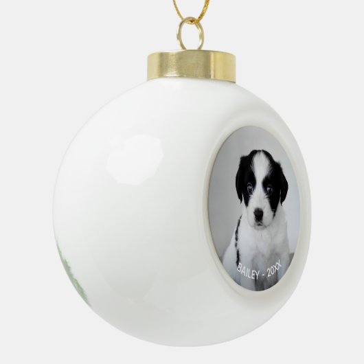 Custom Pet Photo Naam en Jaar Keramische Bal Ornament (Links)
