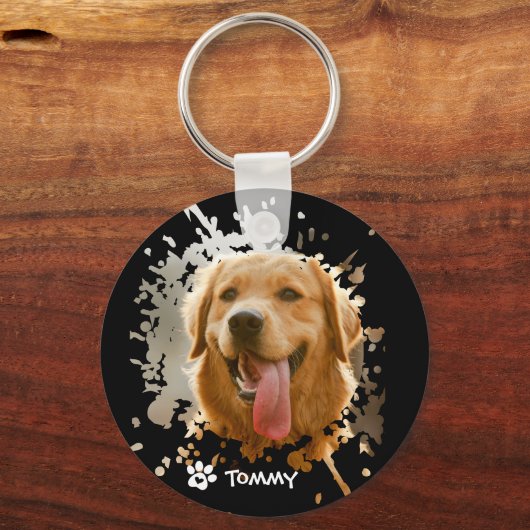 Custom Pet Photo & Name Metal Circle Keychain (Voorkant)
