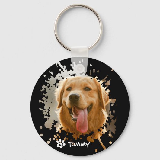Custom Pet Photo & Name Metal Circle Keychain (Achterkant)