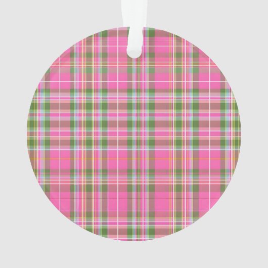 Custom Pet Photo Ornament Pink & Green Plaid Bone  (achterkant)