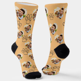Custom Pet Photo & Paw Prints Black Socks Sokken