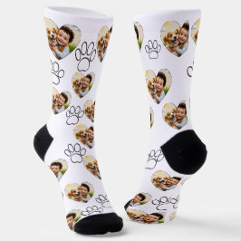 Custom Pet Photo & Paw Prints Black Socks Sokken