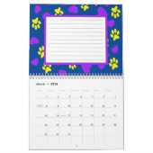 Custom Pet Photo Paw Prints Patroon Blauw Kalender (Mar 2026)