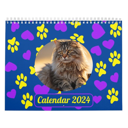 Custom Pet Photo Paw Prints Patroon Blauw Kalender (Hoes)